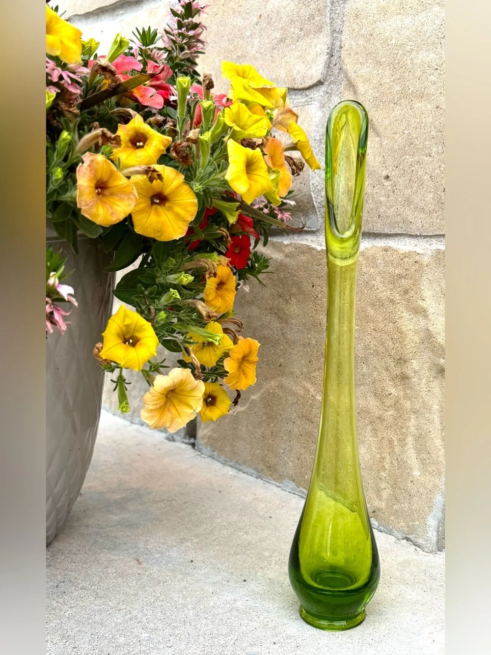 Vintage Viking Avocado Green Swung Glass Bud Vase MCM